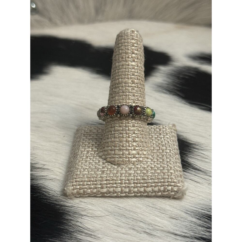 Native American Sterling Silver Orange Spiny Pink Multistone Eternity Ring - Picture 10 of 13